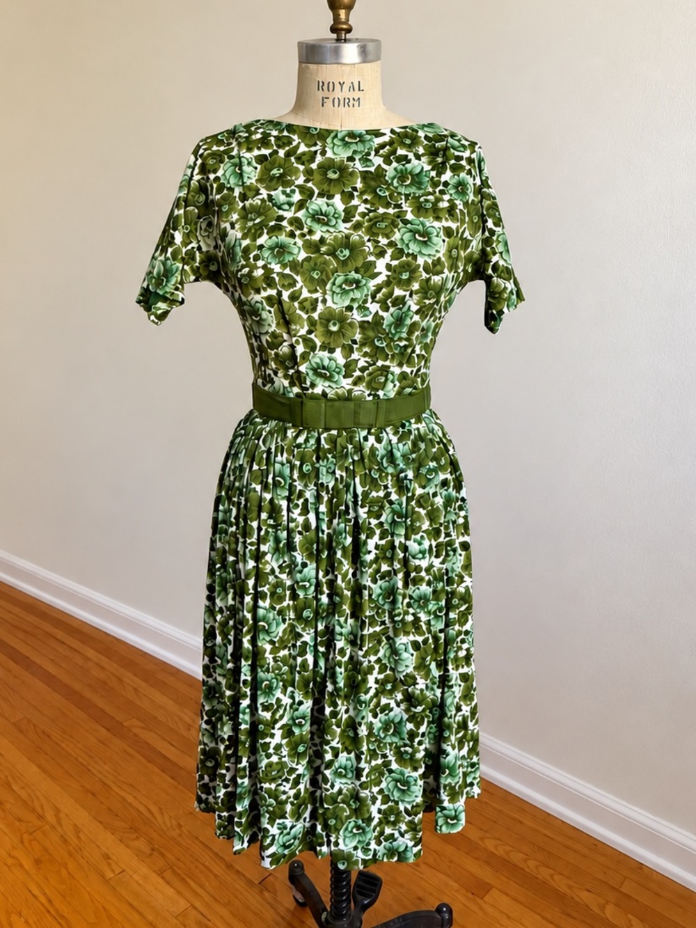 Green Floral Fit-and-Flare Dress